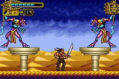 The Scorpion King: Sword of Osiris (Game Boy Advance) screenshot: Mathayus meets the bosses: double big trouble for our hero!
