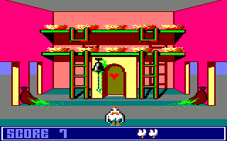 Chicken Chase (Amstrad CPC) screenshot: Inside the henhouse