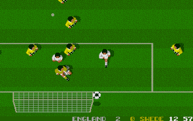 England Championship Special (Atari ST) screenshot: Goal chance, missed by an inch.