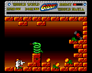 Wibble World Giddy: Wibble Mania! (Amiga) screenshot: Coiled snake and LP