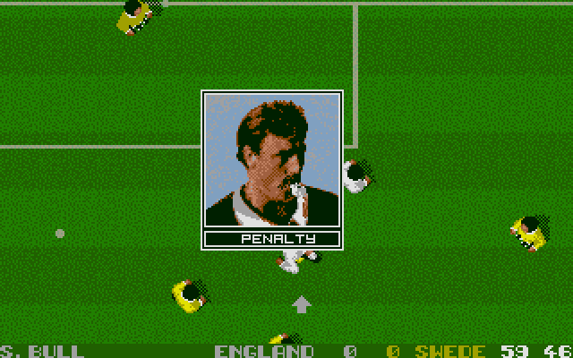 England Championship Special (Atari ST) screenshot: For once the referee can't ignore a foul: penalty!
