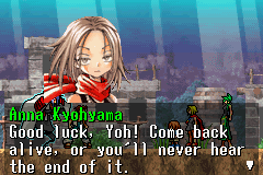Shaman King: Master of Spirits 2 (Game Boy Advance) screenshot: And this is supposed to be Anna's pep talk.