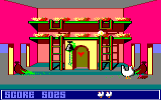 Chicken Chase (Amstrad CPC) screenshot: There is a rat in the henhouse