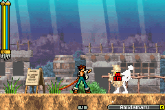 Shaman King: Master of Spirits 2 (Game Boy Advance) screenshot: Defeating a skeleton.