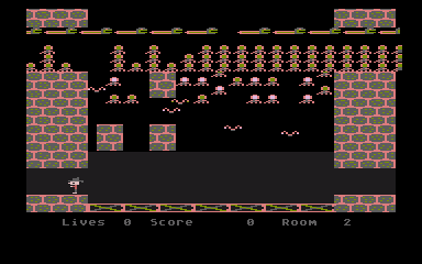 Shamus: Case II (Atari 8-bit) screenshot: The enemies above destroy the floor