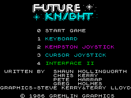 Future Knight (ZX Spectrum) screenshot: Main menu