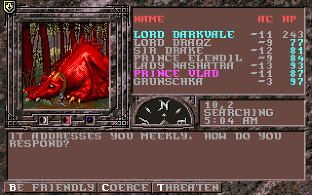 The Dark Queen of Krynn (DOS) screenshot: Cute dragon this one.