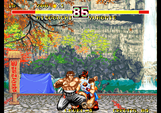 Fighter's History Dynamite (Arcade) screenshot: Low punch in the head.