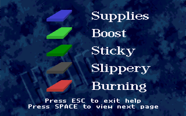 SkyRoads (DOS) screenshot: Help section