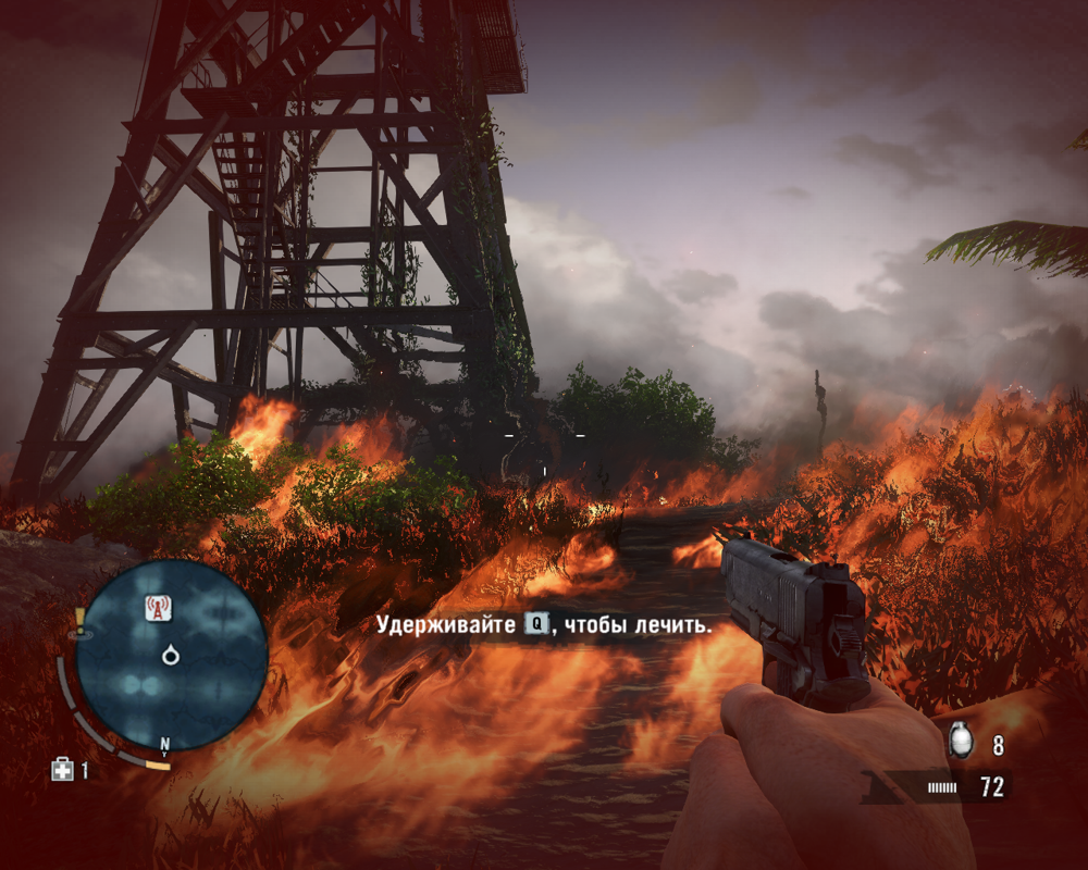 Far Cry 3 (Windows) screenshot: Fire plays an important role in the game: it can burn out the environment, spread to new territories and force the player (or the enemies) to change their location (or get burnt)