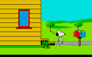 Snoopy: The Cool Computer Game (Atari ST) screenshot: In front of the house