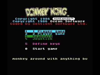 Donkey Kong (MSX) screenshot: Title and play select screen