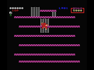 Donkey Kong (MSX) screenshot: Donkey Kong has kidnapped the young maiden.