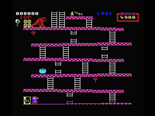 Donkey Kong (MSX) screenshot: Objects are falling but let's climb to the top.