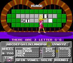 Wheel of Fortune (NES) screenshot: Vanna doing her job.