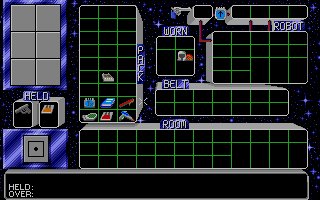 Spacewrecked: 14 Billion Light Years From Earth (Atari ST) screenshot: Checking equipment
