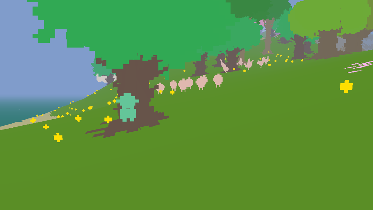 Proteus (Windows) screenshot: Chasing animals through the woods.