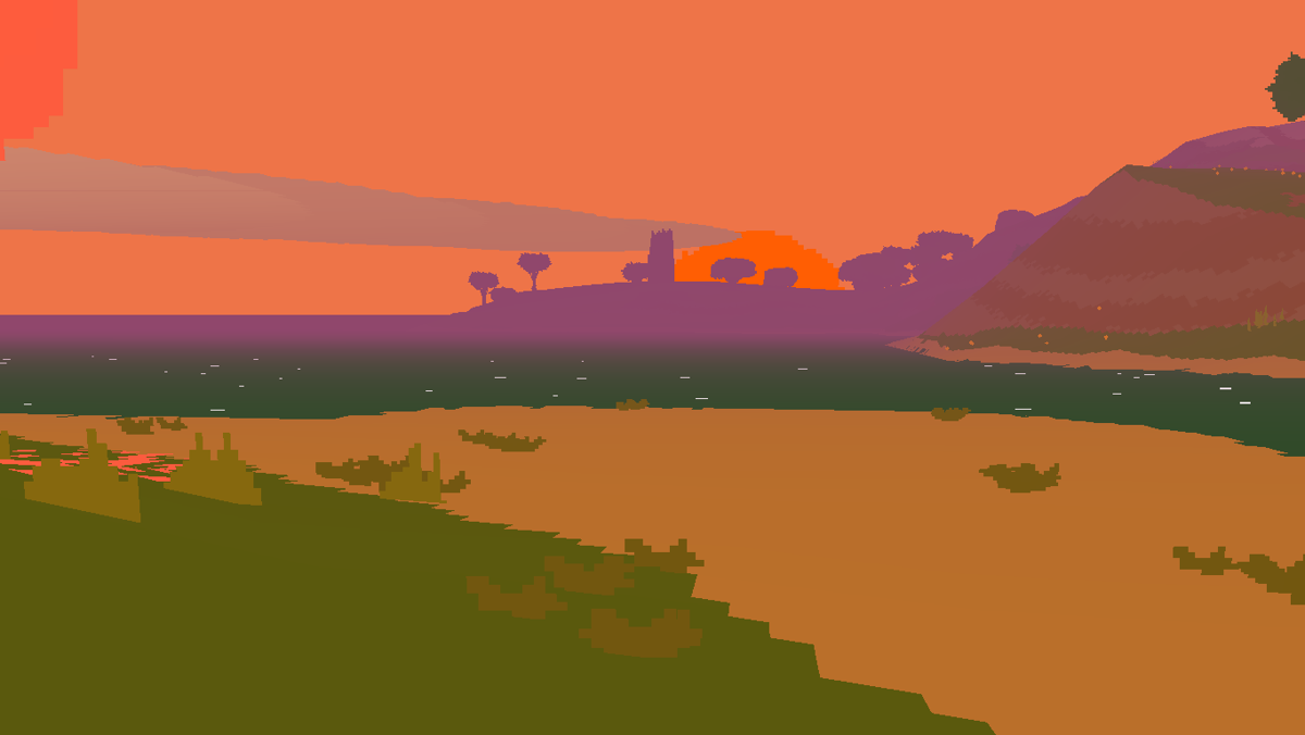 Proteus (Windows) screenshot: Staring into the sunset.