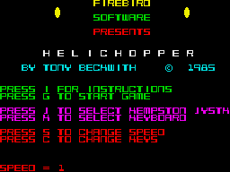 Helichopper (ZX Spectrum) screenshot: Main menu