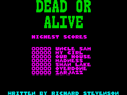 Dead or Alive (ZX Spectrum) screenshot: High scores