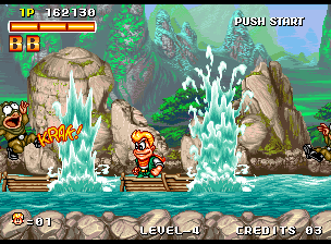 Spinmaster (Neo Geo) screenshot: Watch out for the waves