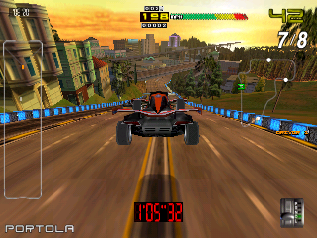 San Francisco Rush 2049 (Arcade) screenshot: Track 3 - Sunset