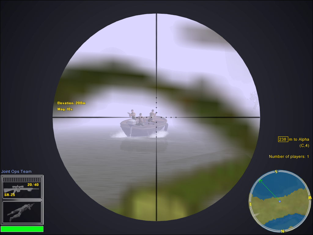 Joint Operations: Typhoon Rising (Windows) screenshot: It's easier to take a distance shot as a sniper than carving a hole in their boat from under water.