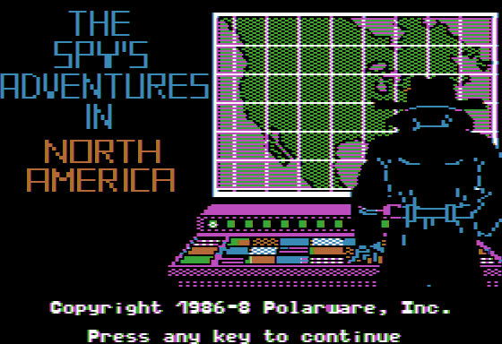 The Spy's Adventures in North America (Apple II) screenshot: Title screen (Hi-Res mode)