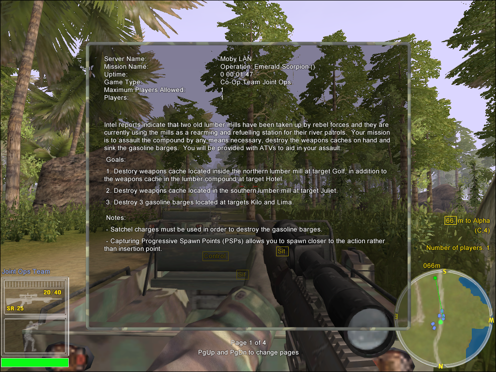 Joint Operations: Typhoon Rising (Windows) screenshot: A good single/cooperative multiplayer map has a briefing that tells you what to do. (community made maps sometimes lack this)