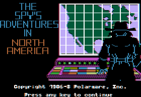 The Spy's Adventures in North America (Apple II) screenshot: Title screen (Double Hi-Res mode)