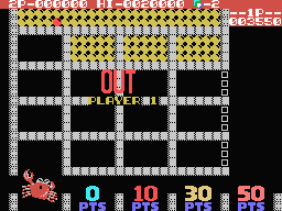 Lot Lot (MSX) screenshot: The crab cut the thin red line. You lose a life.