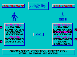 Star Control (ZX Spectrum) screenshot: Player and control setup