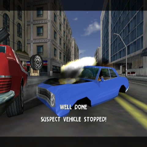 Starsky & Hutch (GameCube) screenshot: Blew the damn wheels off that bitch.