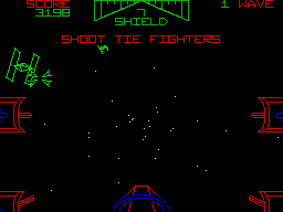 Star Wars (ZX Spectrum) screenshot: You need to shoot both the tie fighters and there fireballs