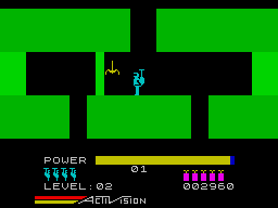 H.E.R.O. (ZX Spectrum) screenshot: Use your laser to shoot spiders and other critters