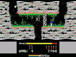 H.E.R.O. (MSX) screenshot: Trapped, better blast this wall with dynamite