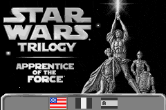 Star Wars Trilogy: Apprentice of the Force (Game Boy Advance) screenshot: Title screen / Language selection.