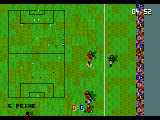 Super Kick Off (Genesis) screenshot: Running up the wing.