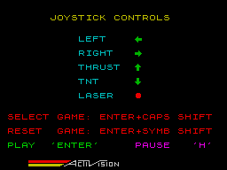 H.E.R.O. (ZX Spectrum) screenshot: Game controls