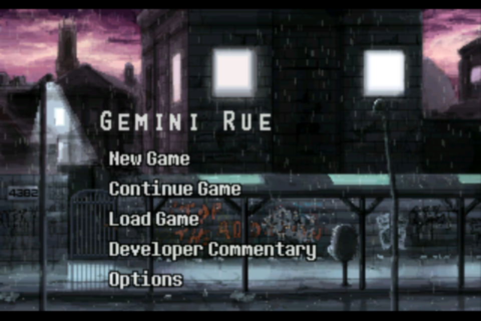 Gemini Rue (iPhone) screenshot: Game menu