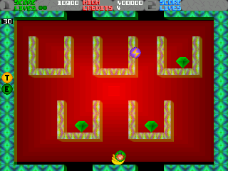Double Bobble 2000 (Atari ST) screenshot: Releasing the bomb in an effect and like all bombs enemies transform to diamonds and not to fruits