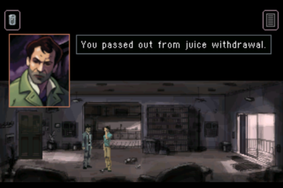 Gemini Rue (iPhone) screenshot: Juice is dangerous!