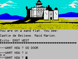 Robin of Sherwood: The Touchstones of Rhiannon (ZX Spectrum) screenshot: A castle on sand, though not a sandcastle