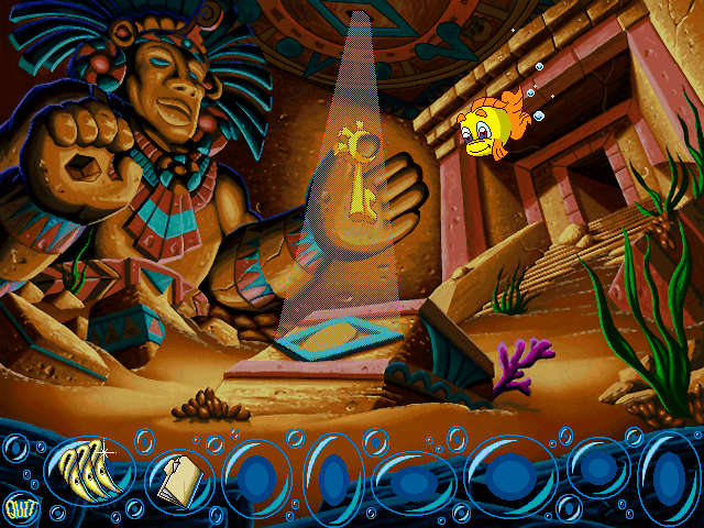 Freddi Fish 3: The Case of the Stolen Conch Shell (Windows) screenshot: As usual, Luther runs into trouble and Freddi needs to get this key to free her friend.