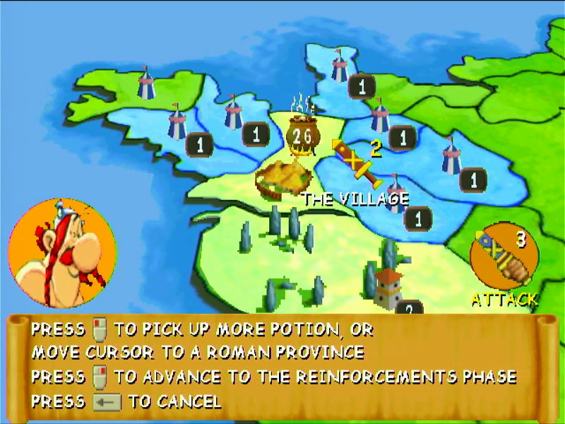 Astérix: The Gallic War (Windows) screenshot: Attack phase, push troops to enemy lands