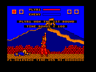 Street Fighter (Amstrad CPC) screenshot: Lee is down