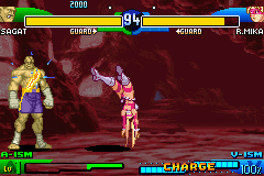 Street Fighter Alpha 3 (Game Boy Advance) screenshot: Sagat's scar begins to flash. Is he accumulating more powers or this is only a simple taunt?