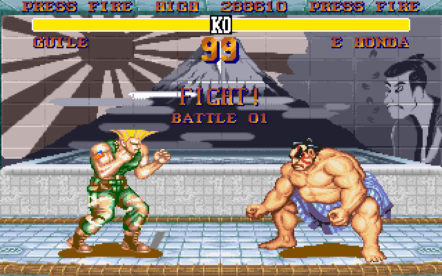 Street Fighter II (DOS) screenshot: Guile vs E. Honda