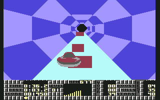 S.T.U.N. Runner (Commodore 64) screenshot: In a tunnel on track 1
