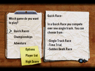 Europe Racing (PlayStation) screenshot: Game modes